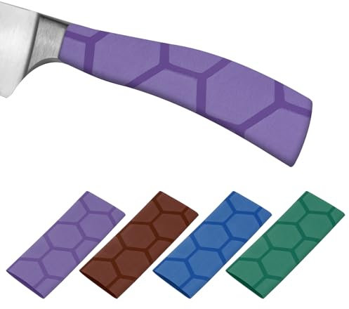 PATIKIL Cutting Knife Handle Heat Shrink Sleeve 1.2x4.9, 4 Pack Chef Cutter Non Slip Wrap for Kitchen Knife Management, Purple/Brown/Blue/Green Hive Pattern