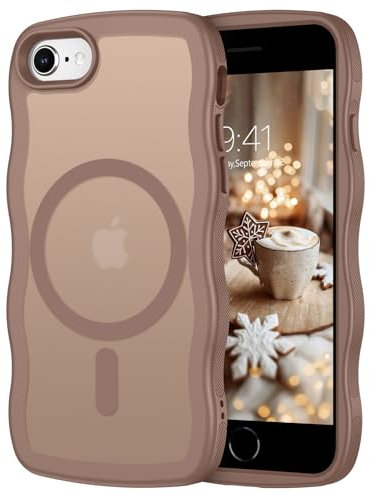 GUAGUA für iPhone 7/8/SE 2022/SE 2020 Hülle [Kompatibel mit MagSafe] Matt Magnetisch Handyhülle Stoßfest Wellenform Durchscheinende Rückseite Dünn Schutzhülle Case (4,7'') Braun