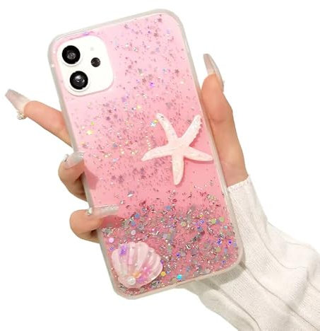 SEHEYA Hülle für iPhone 6 Plus/iPhone 6S Plus Silikon Glitzer Süß Seesterne Muscheln Aesthetic Weiche TPU Handyhülle Stoßfest Ultra Dünn Mädchen Case, Rosa