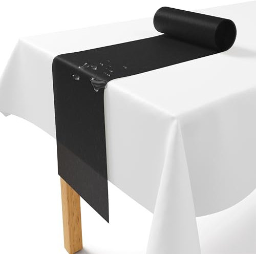 Chemin de table en non-tissé noir - 30 cm x 25 m - Chemin de table jetable - Décoration de table élégante pour mariage, communion, baptême, anniversaire, Noël et fêtes à la bière