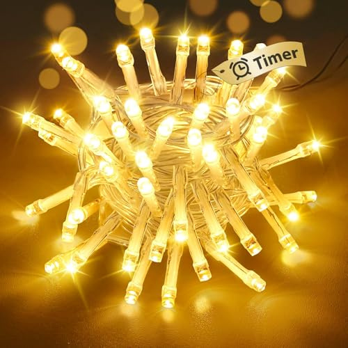 btfarm Fairy Lights Battery Operated with Timer, 5M 50 LED String Lights Battery Powered Waterproof, 2 Modes Battery Christmas Twinkle Light Decoration for Indoor Bedroom Party Wedding, Warm White