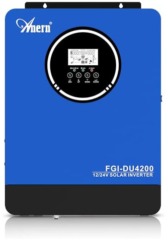 Anern Inverter ibrido 4200W, riconoscimento automatico 12/24V, uscita CA 230V, dotato di regolatore solare 100A, PV 55~500VDC, Inverter fotovoltaico con interfaccia BMS, per batterie 12/24V