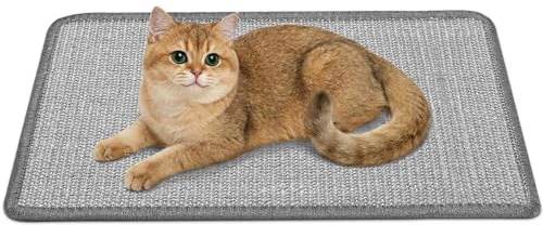 Gimars Sisal Kratzmatte Katze 60x40cm, Kratzschutz für Sofa & Wand, Selbstklebende Kratzwand mit Klettsystem, rutschfest & Dicht Gewebt für intensives Kratzen, Grau