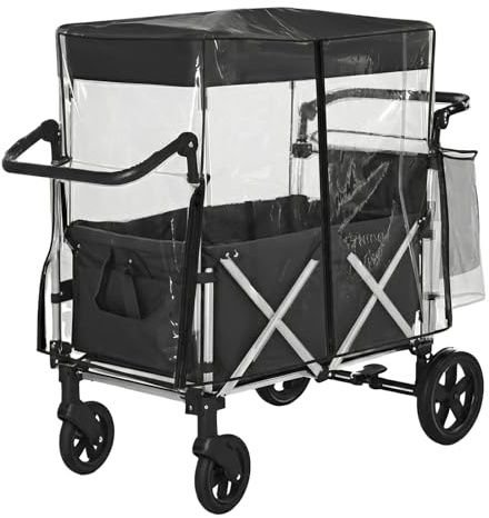 Bollerwagen Regenschutz, Regenschutz Für Bollerwagen, Regenschutzhülle Für Klappbaren Bollerwagen, Regenverdeck Für Outdoor-Camping Grau Umrandung(105 * 80 * 50 cm)