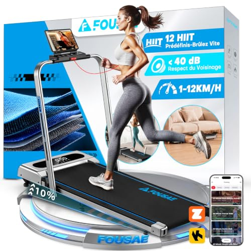 Tapis de Course, FOUSAE Tapis de Marche Pliable avec 12 Programmes HIIT Prédéfinis, Inclinable 10%, 12 KM/H, Moteur Silencieux 2,75 CV, APP & Télécommande, Charge Max 158kg pour Maison & Bureau