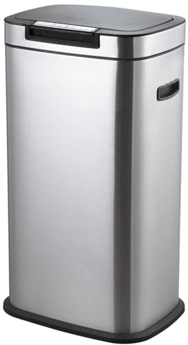wilko Stainless Steel Rectangular Push Bar Bin, 40L Capacity, Soft Close Lid, Kitchen, Push Bar Opening, Carry Handles, 40L Liner, Sleek Body, Gently Opening