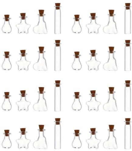 jojofuny 50 Pièces Lot de Bouteilles à Souhaits 10ml en Verre Transparent avec Bouchon de Liège, Mini Bouteilles DIY Multifonctionnelles pour Décoration et Parfums