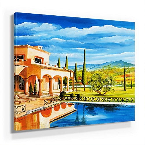 Mia Morro Mediterran Toskana Bild A150, 1 Teil 50x50cm Leinwand auf Holzrahmen aufgespannt, FineArt Print, UV-stabil und wasserfest, Kunstdruck für Büro oder Wohnzimmer, Deko Bild