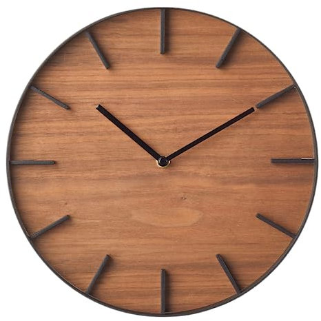 Yamazaki 4108 RIN Wanduhr, schwarz, Stahl/Schichtholz, Minimalistisches Design, 26,5 x 4,2 x 26,5 cm (LxBxH)