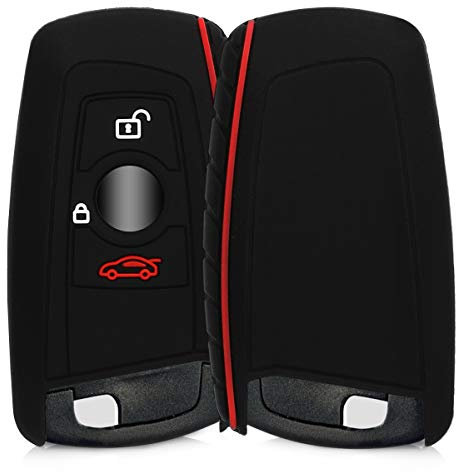 kwmobile Autoschlüssel Schutzhülle kompatibel mit BMW 3-Tasten Funk Autoschlüssel (nur Keyless Go) Hülle - Schlüsselhülle aus Silikon - in Schwarz Rot