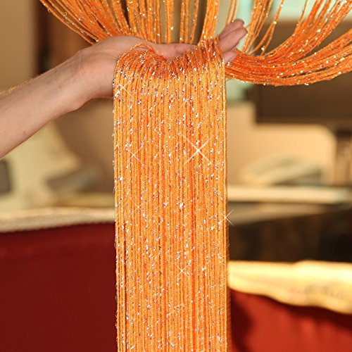 Duosuny Türfadenvorhang, seltenes, flaches Silberband, Faden, Fransenfenfenvorhang, Raumteiler, niedliche Streifen, Quaste für Hochzeit, Café, Restaurant, Party, Teile (99 x 78 Zoll, 1 Stück, orange)