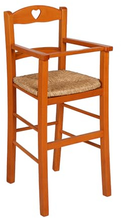 Chaise haute pour enfant en bois massif et assise en paille avec protection (cerise)