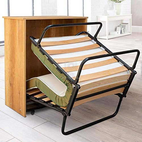 LE CHIC ARREDAMENTI Mobile Letto Singolo a Scomparsa, Materasso Alta densità H 10 cm, include Rete a doghe ortopedica richiudibile, Struttura girevole con ruote, Finitura Rovere Tabacco