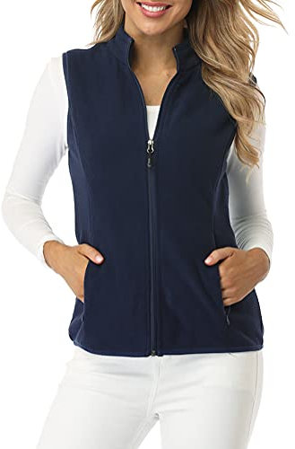 fuinloth Women's Fleece Gilet, Polar Soft Sleeveless Classic Fit Bodywarmer Vest with Zip up Pockets Navy X-Large