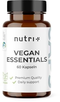 Nutri + Multinutriments végétaliens - Vitamines & Minéraux - Vegan Essentials 60 Capsules - Préparation complète - Daily Multivitamine avec vitamine B12 D3 Fer Sélénium Choline