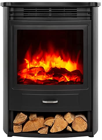 Klarstein Electric Fireplace, Electric Log Burner Indoor, 1900W Electric Fire Free Standing Flame Electric Fire Place with LED Flame Effect, Fake Fireplace, Remote Control, Adjustable Thermostat Timer