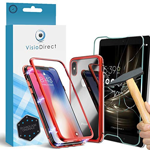 Visiodirect Verre trempé 3D pour iPhone XR 6.1 + Coque magnétique Rouge de Protection Anti Choc