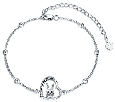 LONAGO Bracelet de Lapin Argent Sterling 925 Pour Toujours Dans Mon Coeur Mignon Lapin Bracelet Bijoux pour Femmes