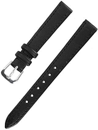 Brrnoo Uhrenarmband aus PU Leder, Ersatzband Armband mit Edelstahl Dornschließe, Verstellbares Uhrenarmband (12mm schwarz)