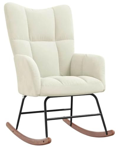 vidaXL Schaukelstuhl Relaxstuhl Schaukelsessel Schwingsessel Ruhesessel Relaxsessel Schwingstuhl Polsterstuhl Polstersessel Sessel Cremeweiß Samt