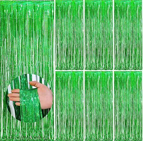 Gohytal Lametta Vorhänge Grün,6 Stück Metallische Lametta Vorhänge, St.Patrick's Day Dekoration Metallic Glitzer Vorhängen Hintergrund für Weihnachten WM Fußball St Patrick's Day Geburtstag Party Deko