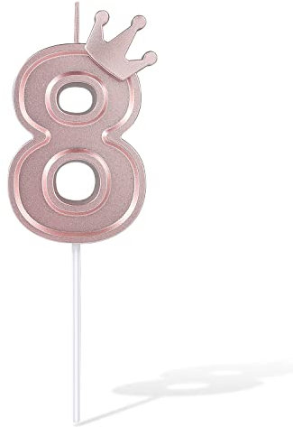 TOYMIS 3inch Crown Number Candle, Birthday Candle Cake Topper 3D Numeral Cake Candles for Birthday Cakes Anniversary Wedding Parties Special Occasion (Rose Gold; 8)