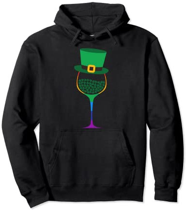 Verre à vin arc-en-ciel avec chapeau et trèfles, cadeau pour la Saint-Patrick Sweat à Capuche