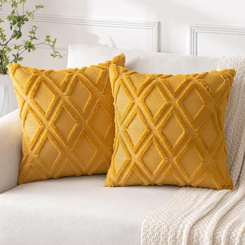 MIULEE 2er Set Kissenbezug Zierkissen Wolle Kissenbezüge Samt Fellkissen Boho Deko Kissen Flauschig Sofakissen Dekokissen für Sofa Schlafzimmer Wohnzimmer 40x40 cm Ingwergelb