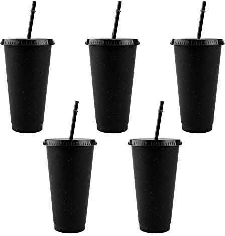 TSLBW Bunte Plastikbecher 5 STK Kunststoffbecher wiederverwendbar mit Deckelstrohhalmen, bunt, bruchsicher, Party-Becher, Trink-Becher, Party-Geschirr, Camping-Geschirr, Kinder