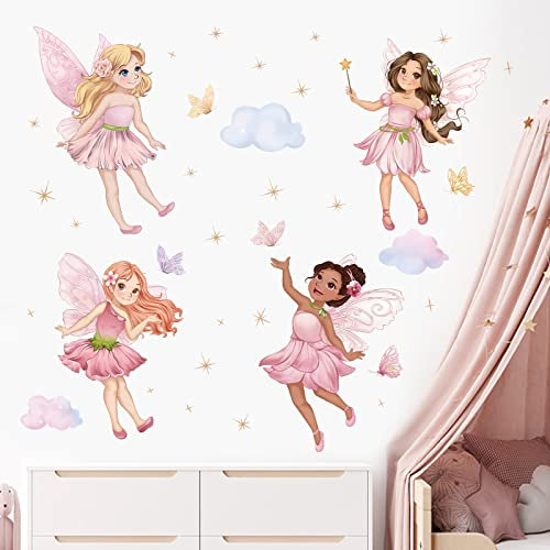 wondever Wandtattoo Mädchen Feen Wandaufkleber Schmetterling Elfen Wandsticker Wanddeko für Mädchenzimmer Kinderzimmer Babyzimmer