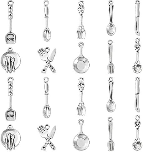 Ipotkitt 100 dijes de vajilla de estilo vintage para cuchara, cuchillo, tenedor, adornos antiguos de cocina para manualidades, accesorios de fabricación de joyas