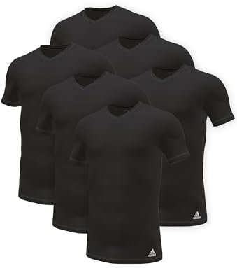 adidas 6 er Pack V-Neck T-Shirt Herren Unterhemd V-Ausschnitt Baumwolle langlebig, Farbe:Black, Bekleidungsgröße:M