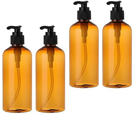 BPZXL 4 pièces 300ml Brun flacons vides en Plastique, Flacon Vide Pompe Cosmétique Bouteilles pour Huile Essentielle Cosmétique Savon Gel Lotion