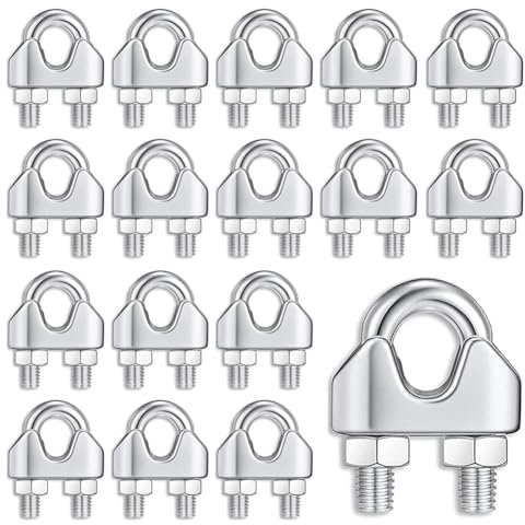 20 Pezzi Morsetti Cavo Acciaio M6 Morsetti Serracavo Clip per Fune Metallica Inox 304 Bullone a U Adatto per Fune d'acciaio 6mm Fune