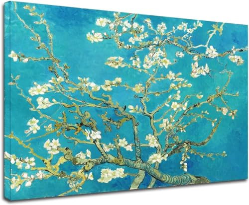 Quadro Van Gogh Ramo di Mandorlo Fiorito - stampa su tela canvas con telaio maxi formato XXL Grandi dimensioni - Quadri moderni per la casa (QUADRO CON TELAIO IN LEGNO, CM 160X127)