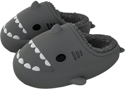 XinCDD Pantofole Squalo Bambini Uomo Donna Inverno Peluche morbide Ciabatte Squalo Carine indoor antiscivolo pantofole (Grigio scuro, 36)