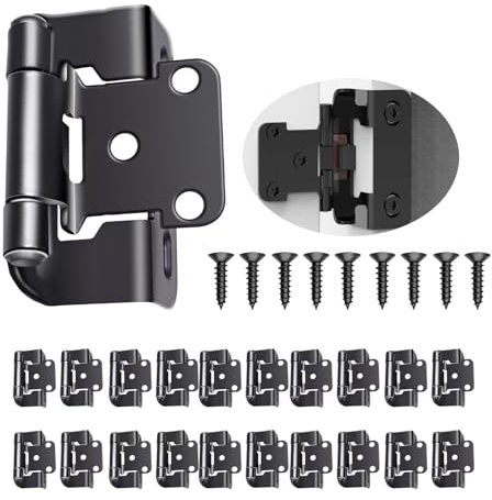 ZALHIN Charnières d'armoire - 10 pack de 5 paires de 1/2 pouces superposés charnières invisible avec Amortisseur Intégré Mécanisme de Fermeture Automatique Standard Charnière (Noir)