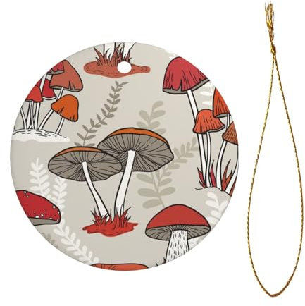Roter Pilz-Druck, Weihnachtsbaum, Keramik, zum Aufhängen, runde Form, Weihnachtsbaum-Anhänger, Versammlungen, Party-Dekoration