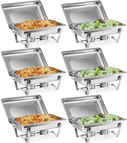 Wilprep 6PCS Calentador de Buffet de Acero Inoxidable con Bandeja de Calefacción 9L para Ollas de Calefacción Platos de Frotamiento para Buffet de Catering y Fiestas