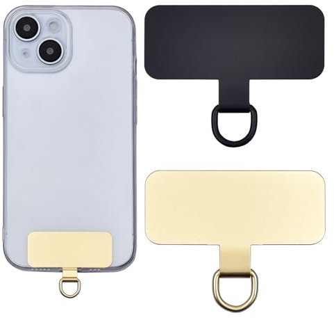 Jaslongri Handykette Pads,Handy Patch，Mobile Patch，Metall Pads,Universeller Handytrageband Pads ohne Klebstoff,Langlebige stabil Pads,Handy Lanyard Pads. (Black, Gold)