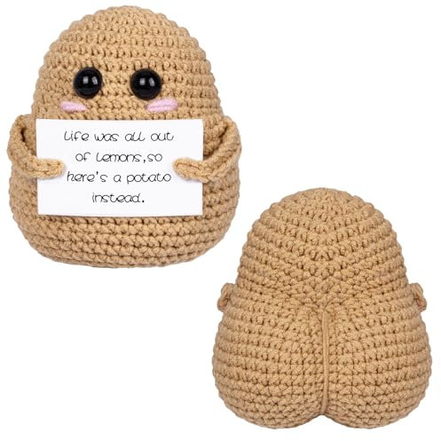 COZYMATE Häkelkartoffel mit Affirmationskarten, emotionale Häkelunterstützung, positive Energie, Geschenke für Frauen, Freunde, Weihnachtsgag-Geschenk (Hellbraun, 1P)