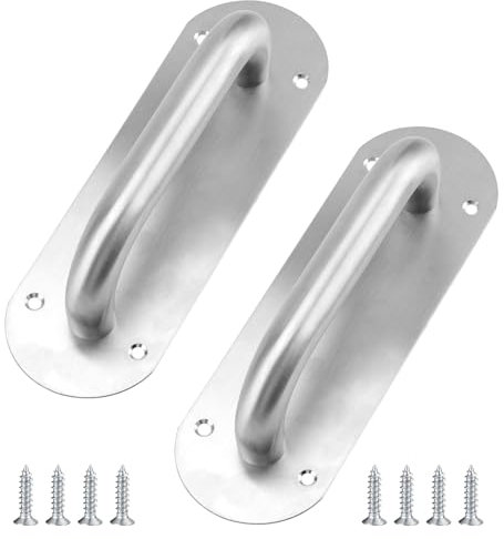 MAHIONG 2 Pcs Modern Stainless Steel Pull Door Handles with Metal Back Plate, Heavy Duty Sliding Door Handles, Silver, 19.8 x 6.5 cm