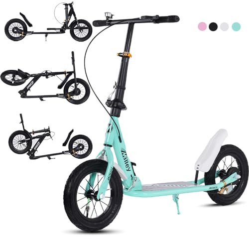 GHBXJX City Roller Erwachsene 150 kg Tragkraft 290mm Big Wheel Scooter, Klappbarer Cityroller mit Handbremse und Bremse, Tretroller Kinder, Höhenverstellbar Kickscooter,Grün