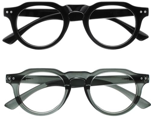 OPULIZE RIO Lesebrille mit Blaulichtfilter - 2er Pack - Oben Abgeflachter Rahmen - Schwarz, Grau - Damen & Herren - Federscharniere - BB53-17 - +1.00