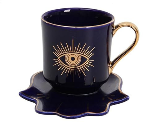 DHYHY Evil Eye Kaffeetasse Set Keramik Espresso Tasse Kaffeetasse Türkische Nazar Amulett Schutz Teetasse mit Untertassengetränk für Segen Und Kraft,16