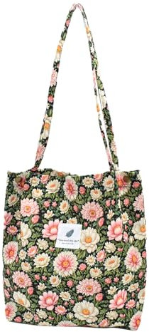 Damen Handtasche Kord Shopper Cord Tote Bag für Bücher Reisen Alltag Schule Arbeit Einkaufstasche für Mädchen BlumeNEU