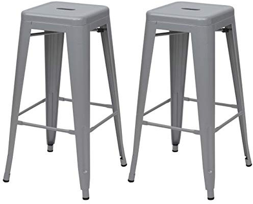 Mendler 2er-Set Barhocker HWC-A73AM, Barstuhl Tresenhocker, Metall Industriedesign stapelbar - grau