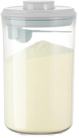 Cubble Contenedor hermético redondo de leche en polvo y alimentos para bebés de 2000 ml, sin BPA, tapa de un solo toque, cuchara y colgador integrados, sin raspador, fórmula, aperitivos, café, harina