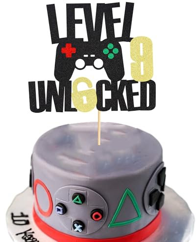 Arthsdite 1Pc Level 9th Unlocked Sign Cake Topper Happy 9th Birthday Level Up Ninth Cake Decorations for Video Game Controller Themed Kids Boy Girl Bday Party Supplies