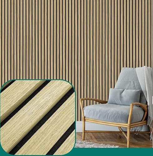 Natural Oak Slat Wall Panelling - Wood Panels for Walls - Contemporary 3D Wall Panels Cladding - Decorative & Sound Absorbing Acoustic Panels Slatted Wooden Slats Wall Panel